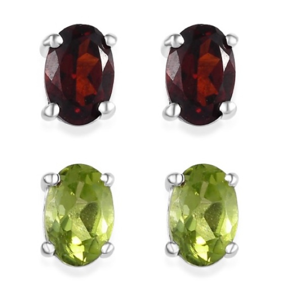 Elegant Mozambique Garnet and Peridot Stud Earrings